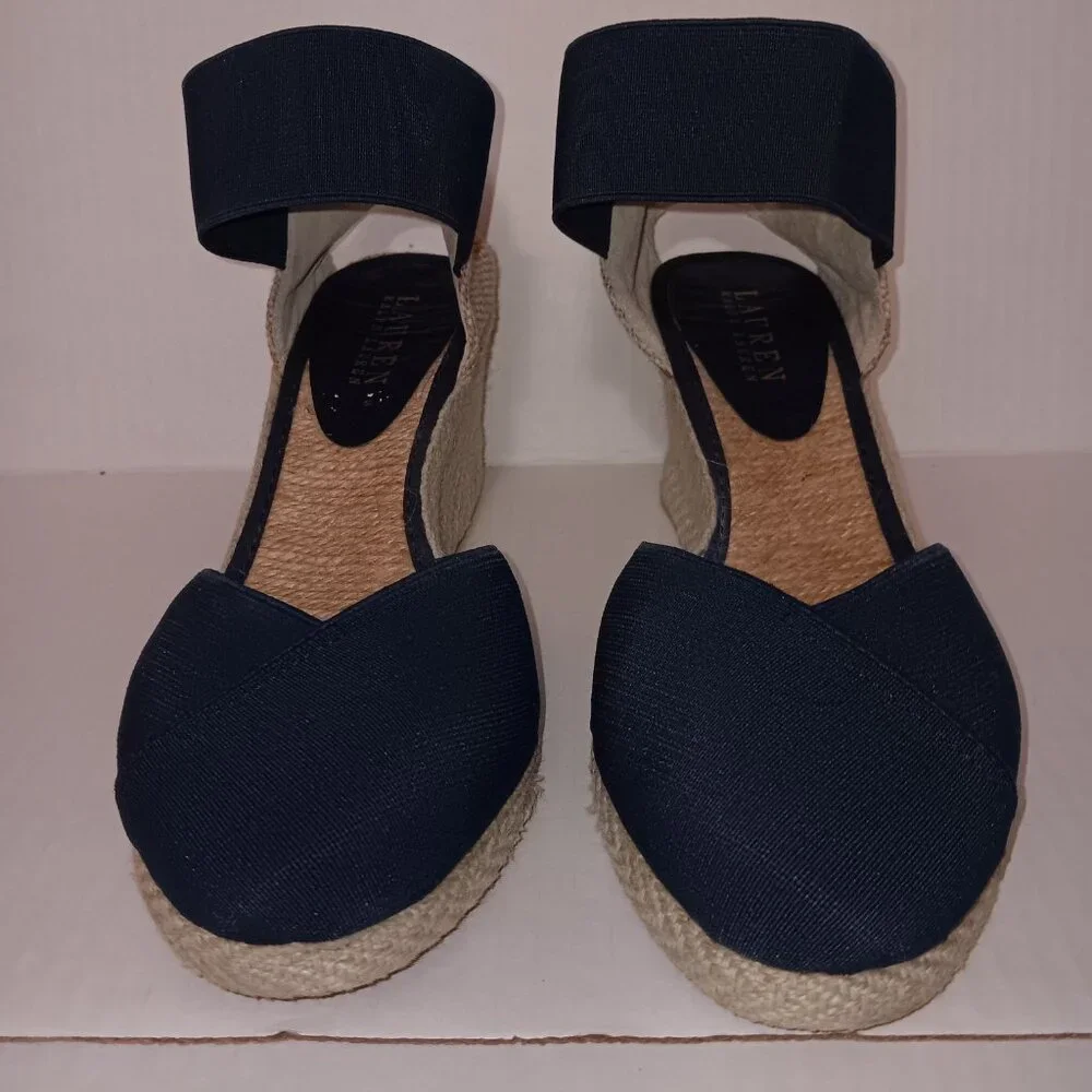Lauren Ralph Lauren-Black Espadrille Wedge Sandals
